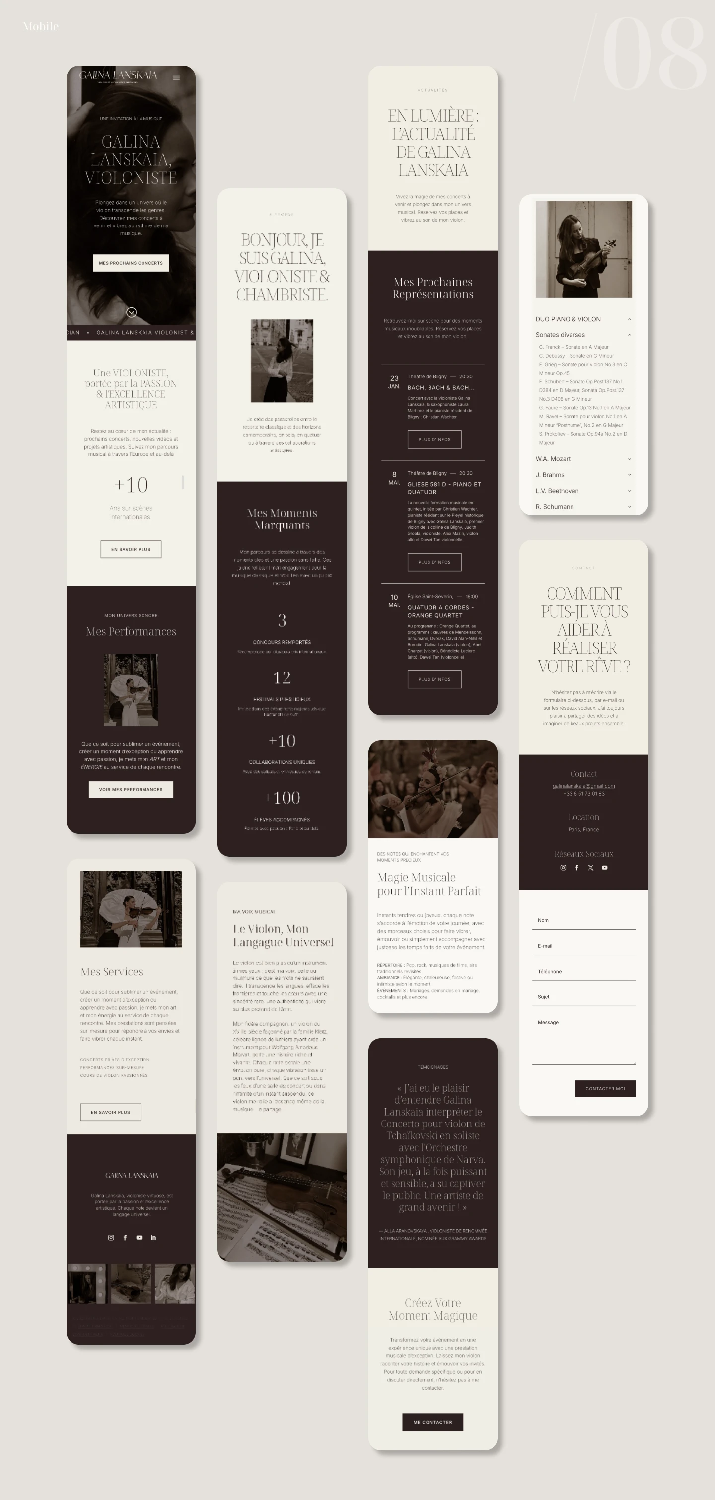 Presentation des maquettes du site web de d'une violoniste