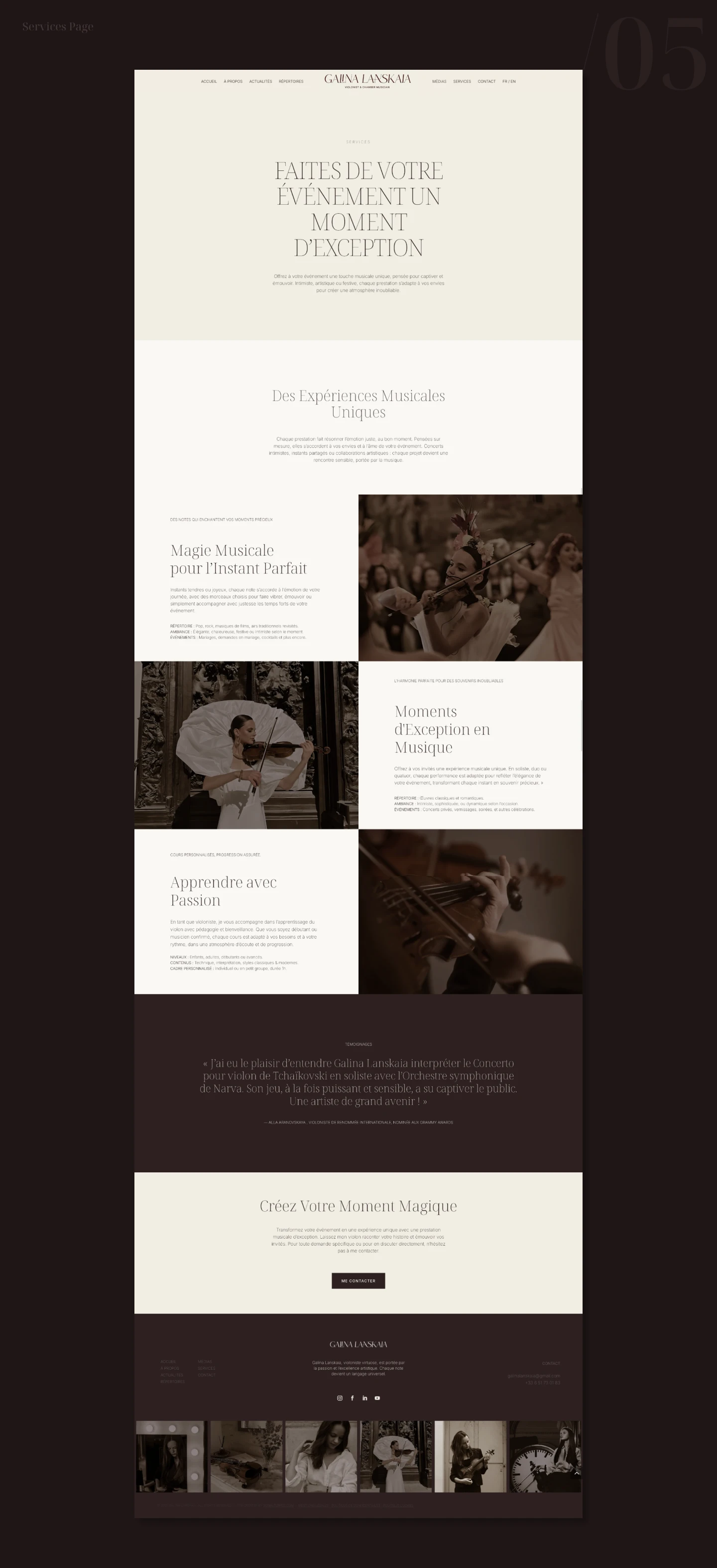 Presentation des maquettes du site web de d'une violoniste